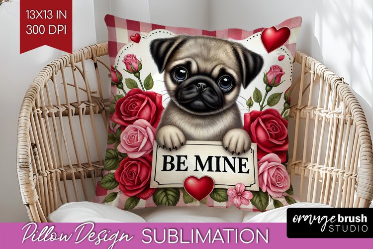 Valentine Dog Pillow Sublimation - Valentines Day Pillow PNG