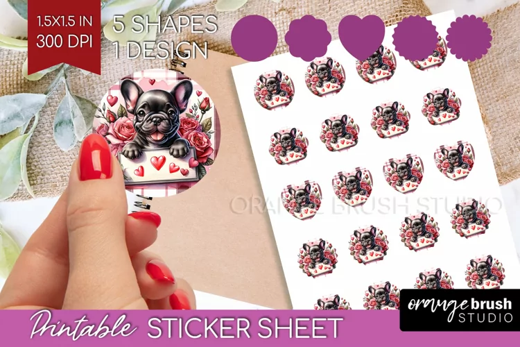 Valentine Dog Round Sticker - Valentines Day Printable Sheet