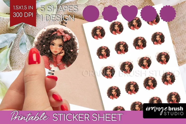Valentine Girl Round Sticker - Valentines Day Printable