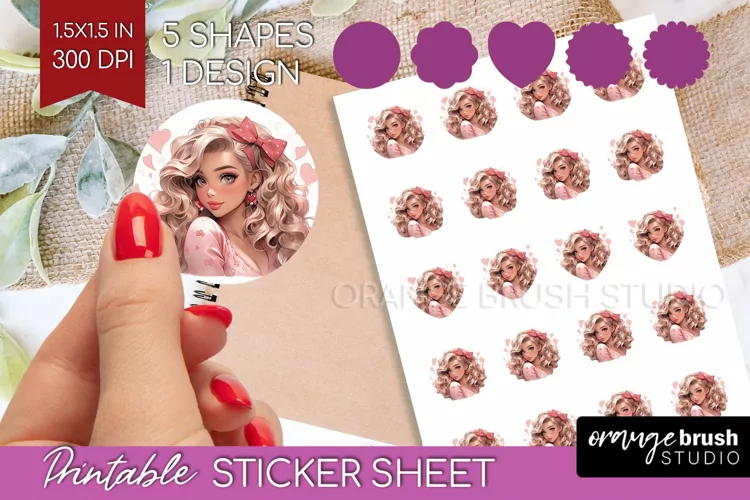 Valentine Girl Round Sticker - Valentines Day Printable
