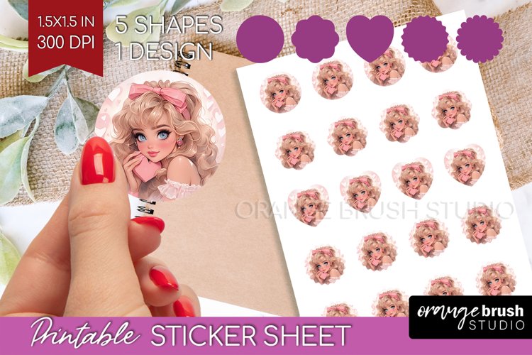 Valentine Girl Round Sticker - Valentines Day Printable example image 1