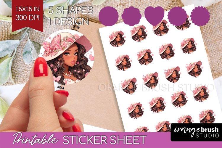 Valentine Girl Round Sticker - Valentines Day Printable example image 1