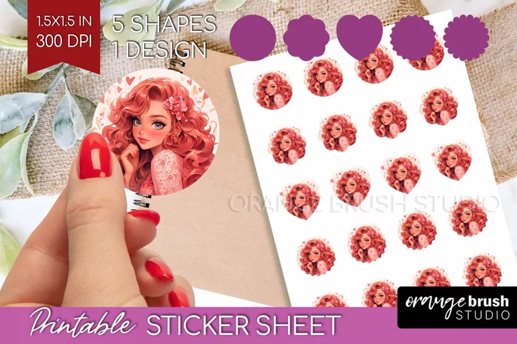 Valentine Girl Round Sticker - Valentines Day Printable