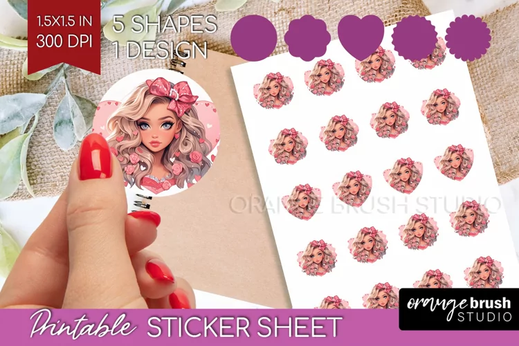 Valentine Girl Round Sticker - Valentines Day Printable