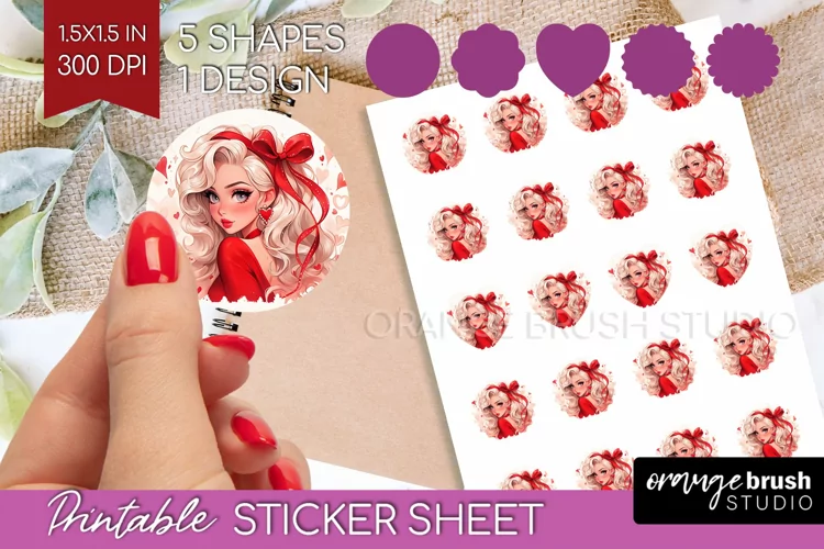 Valentine Girl Round Sticker - Valentines Day Printable