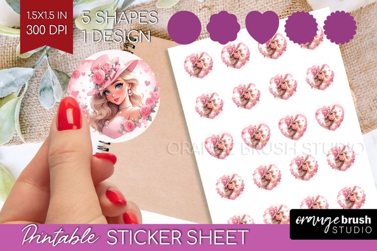 Valentine Girl Round Sticker - Valentines Day Printable example image 1