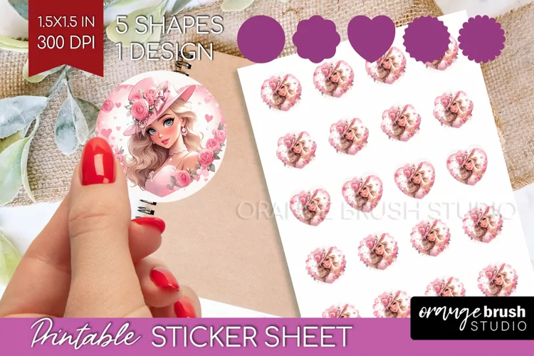 Valentine Girl Round Sticker - Valentines Day Printable