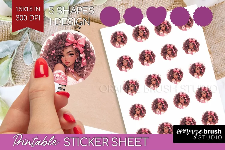 Valentine Girl Round Sticker - Valentines Day Printable