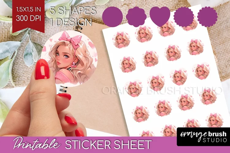Valentine Girl Round Sticker - Valentines Day Printable