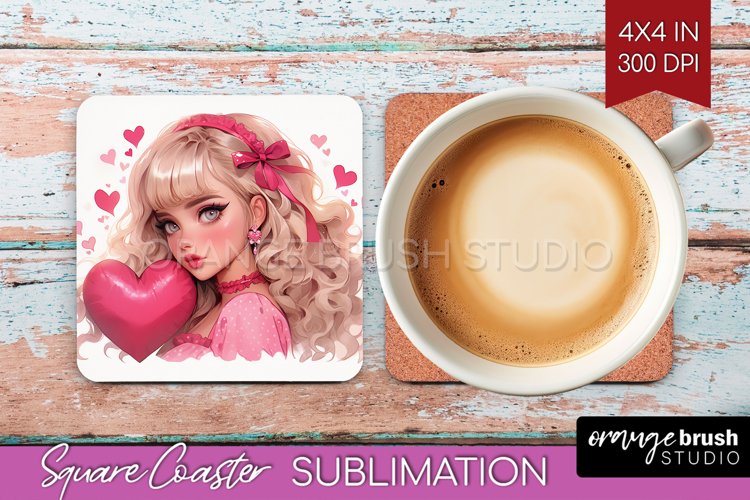 Valentine Girl Square Coaster - Valentines Day Coaster PNG