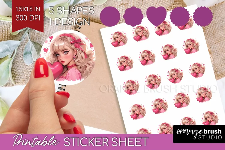 Valentine Girl Round Sticker - Valentines Day Printable