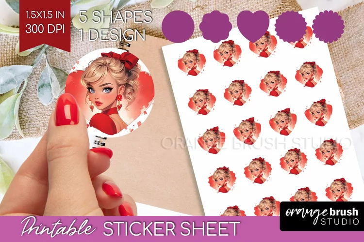 Valentine Girl Round Sticker - Valentines Day Printable