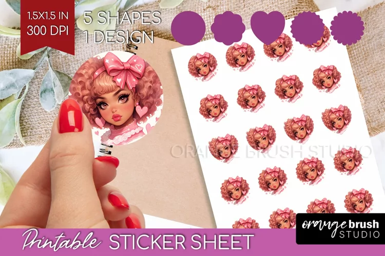 Valentine Girl Round Sticker - Valentines Day Printable