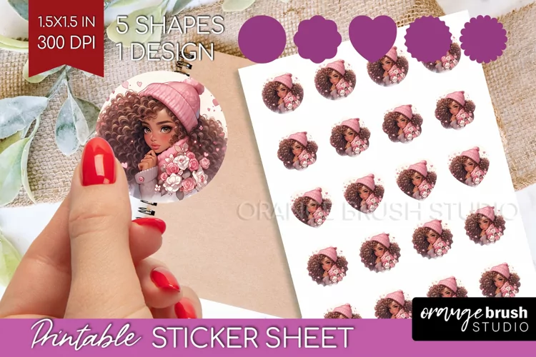 Valentine Girl Round Sticker - Valentines Day Printable