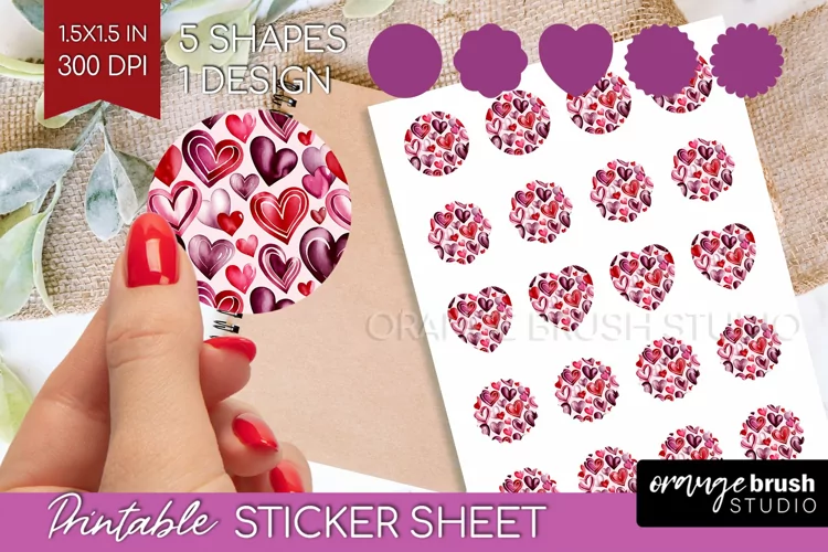 Hearts Round Sticker - Valentines Day Printable Sticker