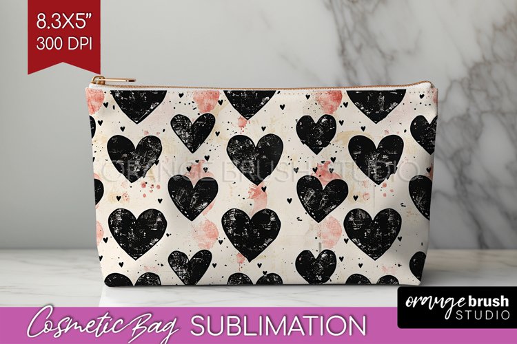 Hearts Cosmetic Bag - Valentines Day Makeup Bag PNG example image 1