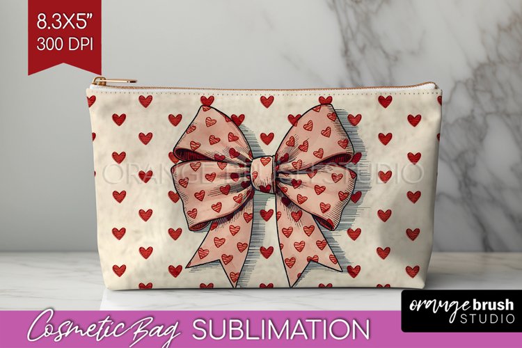 Hearts Cosmetic Bag - Valentines Day Makeup Bag PNG example image 1