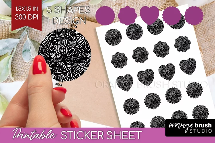 Hearts Round Sticker - Valentines Day Printable Sticker
