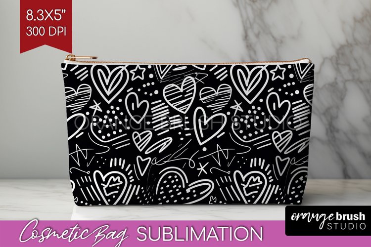 Hearts Cosmetic Bag - Valentines Day Makeup Bag PNG example image 1