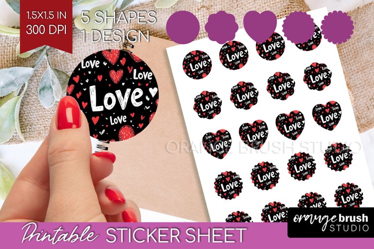 Hearts Round Sticker - Valentines Day Printable Sticker example image 1