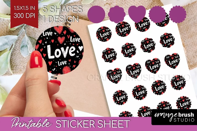 Hearts Round Sticker - Valentines Day Printable Sticker