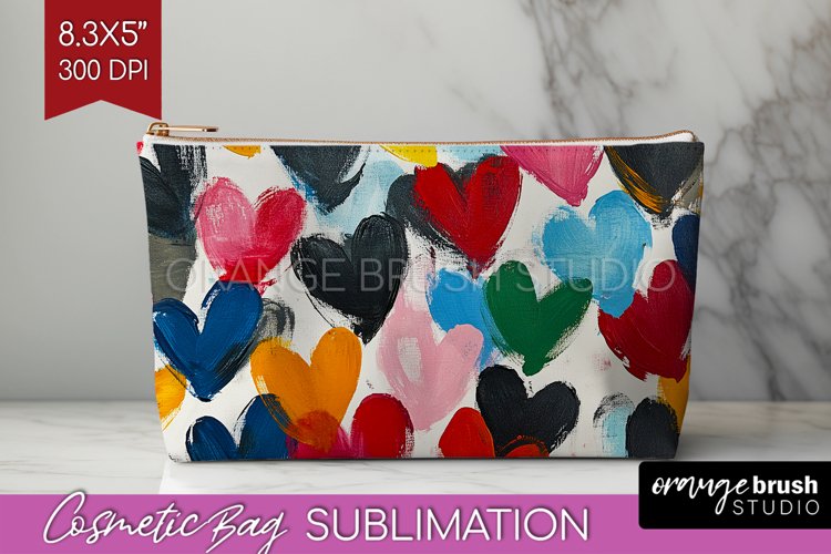 Hearts Cosmetic Bag - Valentines Day Makeup Bag PNG