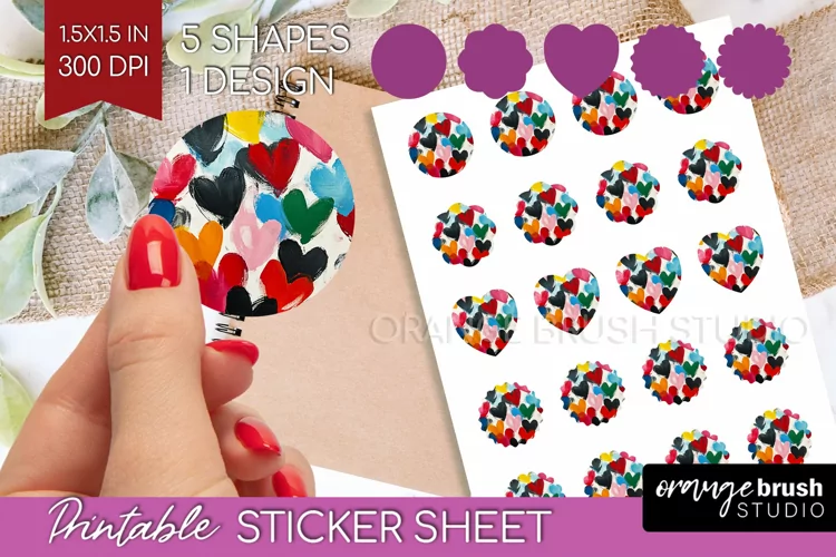 Hearts Round Sticker - Valentines Day Printable Sticker