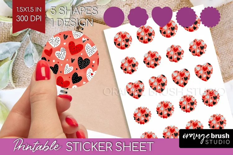 Hearts Round Sticker - Valentines Day Printable Sticker