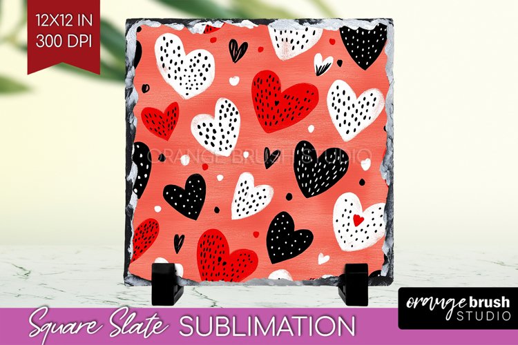 Hearts Slate PNG - Valentines Day Square Slate Sublimation example image 1