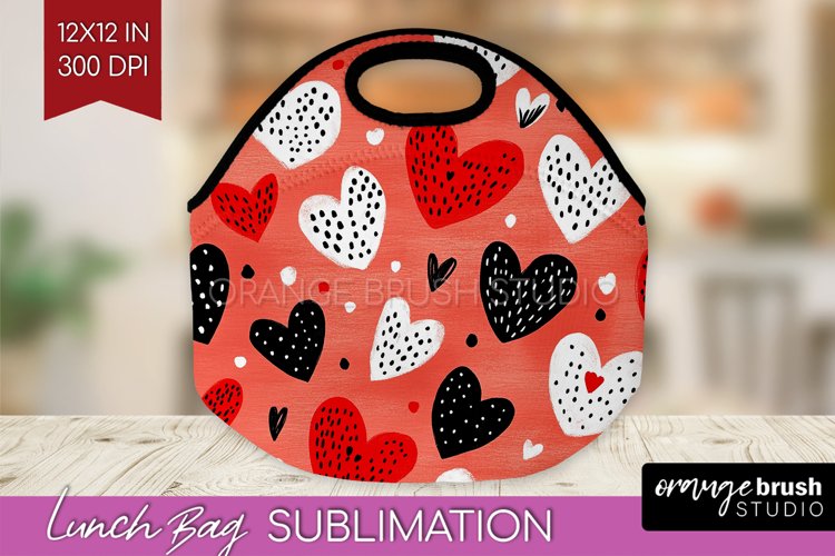 Hearts Lunch Bag - Valentines Day Lunch Bug PNG Sublimation
