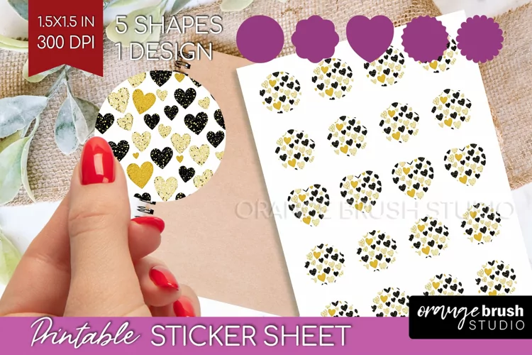 Hearts Round Sticker - Valentines Day Printable Sticker