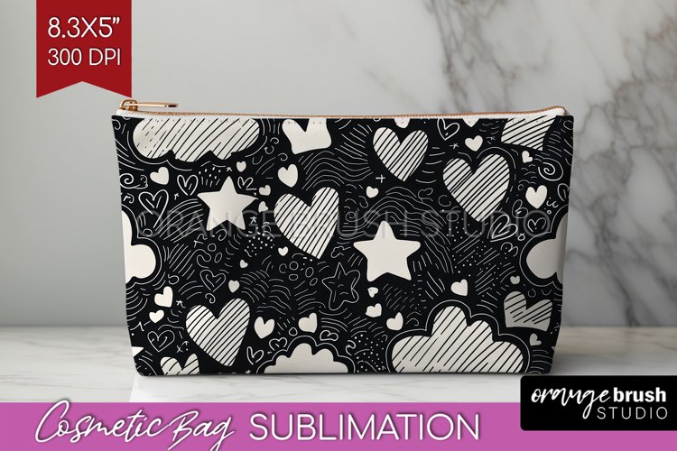 Hearts Cosmetic Bag - Valentines Day Makeup Bag PNG