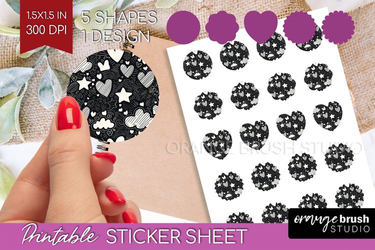 Hearts Round Sticker - Valentines Day Printable Sticker example image 1
