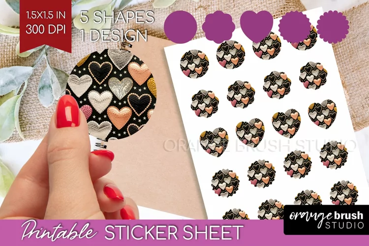 Hearts Round Sticker - Valentines Day Printable Sticker