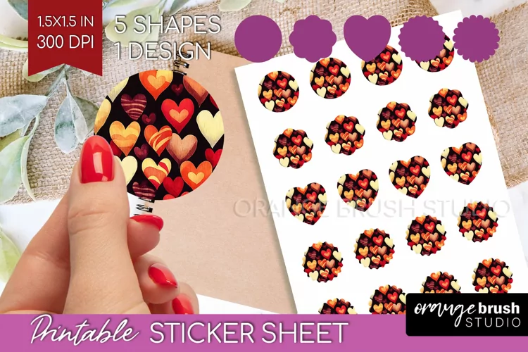 Hearts Round Sticker - Valentines Day Printable Sticker