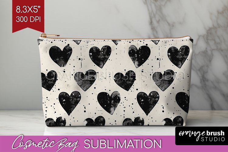 Hearts Cosmetic Bag - Valentines Day Makeup Bag PNG example image 1