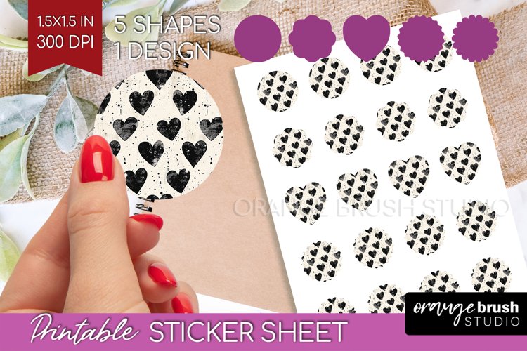 Hearts Round Sticker - Valentines Day Printable Sticker example image 1