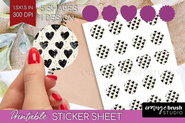Hearts Round Sticker - Valentines Day Printable Sticker