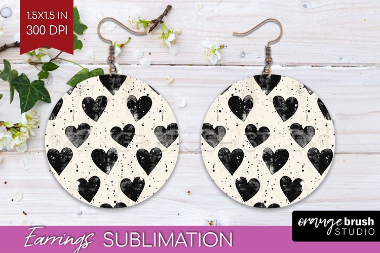 Hearts Round Earrings - Valentines Day PNG Sublimation