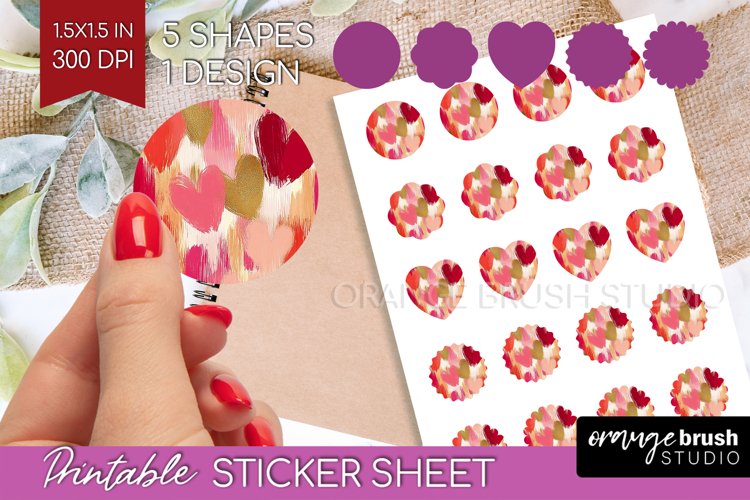 Hearts Round Sticker - Valentines Day Printable Sticker example image 1