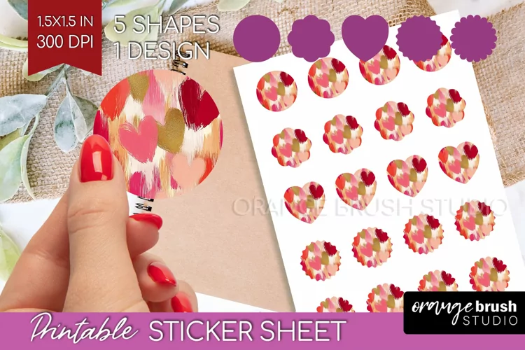 Hearts Round Sticker - Valentines Day Printable Sticker