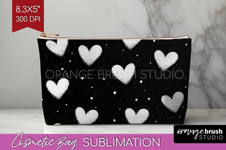 Hearts Cosmetic Bag - Valentines Day Makeup Bag PNG