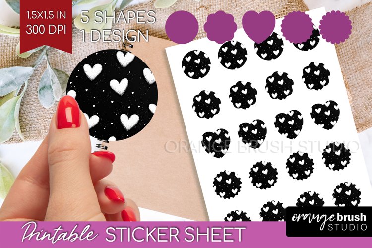 Hearts Round Sticker - Valentines Day Printable Sticker example image 1