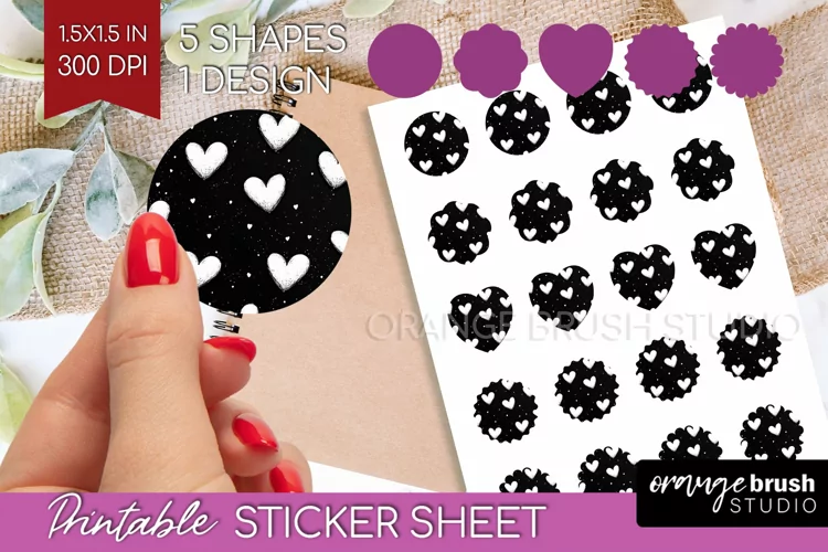 Hearts Round Sticker - Valentines Day Printable Sticker