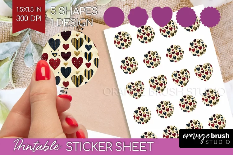 Hearts Round Sticker - Valentines Day Printable Sticker