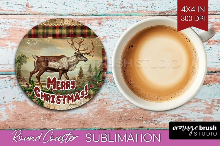 Vintage Christmas Round Coaster - Xmas Coaster Sublimation