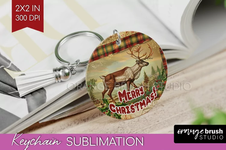 Vintage Christmas Keychain PNG - Xmas Keychain Sublimation