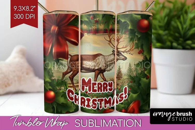 Vintage Christmas Tumbler Wrap - Xmas Tumbler Sublimation