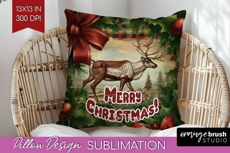Vintage Christmas Pillow Sublimation - Xmas Pillow Cover PNG