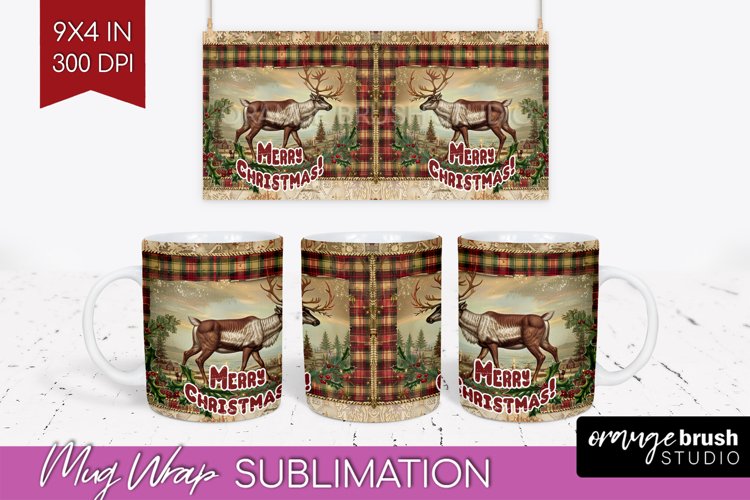 Vintage Christmas Mug Wrap - Retro Xmas 15Oz Mug Sublimation